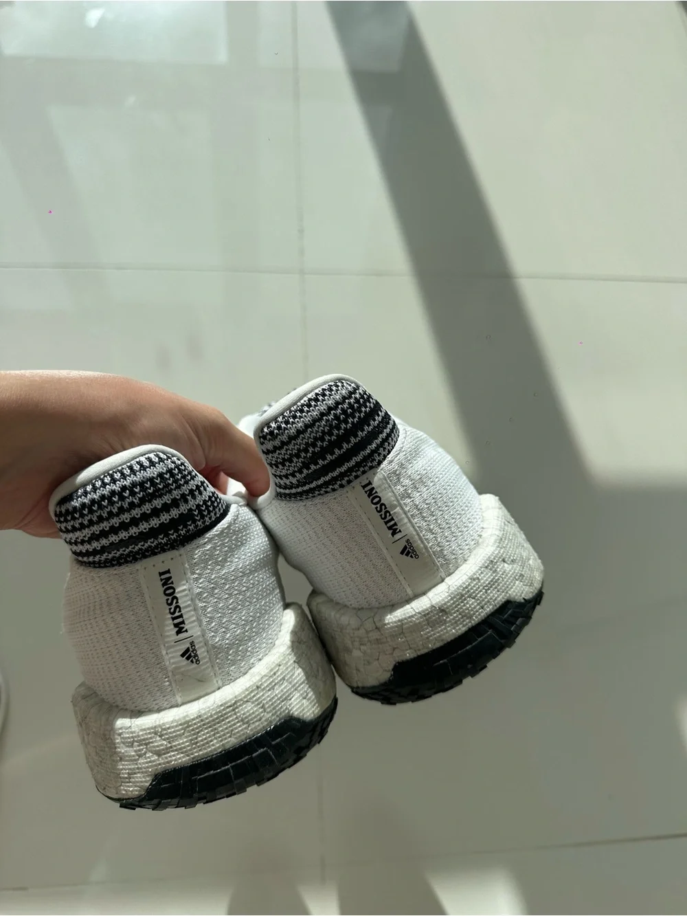 adidas White and Black Running Shoe with Boost Midsole